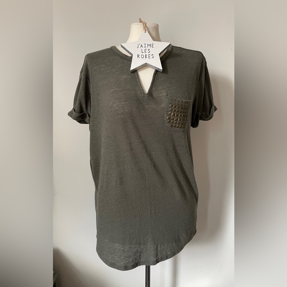 a.n.a Dark Olive Short Sleeve Tee with Studded Pocket